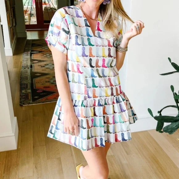 Brooke Wright Lucy Dress Multicolor Linen Blend Shift Size XS